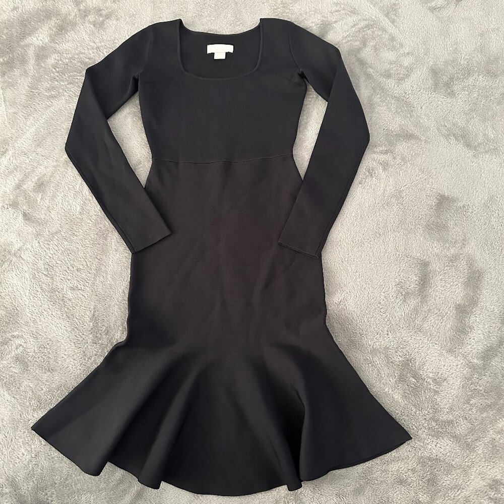 Rachel Parcell Black Dress XXS Long Sleeve Square Neck Midi Fit and Flare